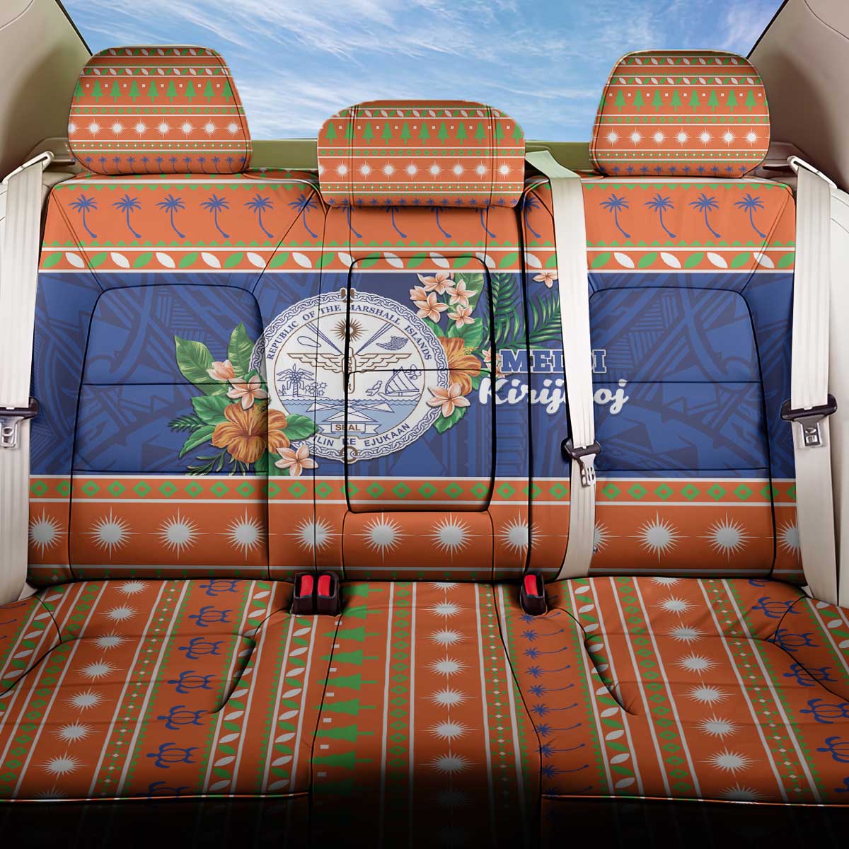 Marshall Islands Christmas Back Car Seat Cover Marshallese Seal Meddi Kirijmoj LT05 One Size Orange - Polynesian Pride