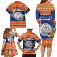 Marshall Islands Christmas Family Matching Long Sleeve Bodycon Dress and Hawaiian Shirt Marshallese Seal Meddi Kirijmoj LT05 - Polynesian Pride
