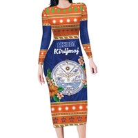 Marshall Islands Christmas Family Matching Long Sleeve Bodycon Dress and Hawaiian Shirt Marshallese Seal Meddi Kirijmoj LT05 Mom's Dress Orange - Polynesian Pride
