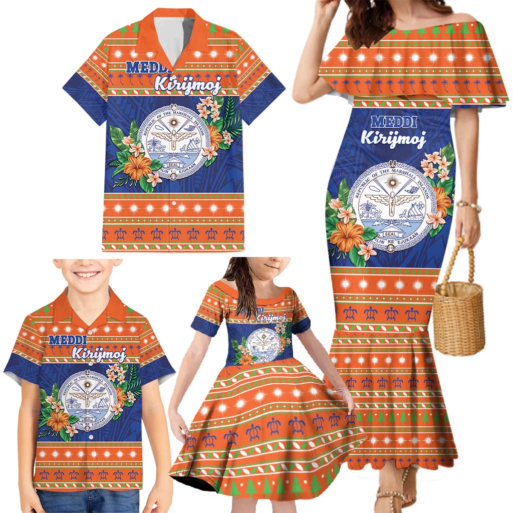 Marshall Islands Christmas Family Matching Mermaid Dress and Hawaiian Shirt Marshallese Seal Meddi Kirijmoj LT05 - Polynesian Pride