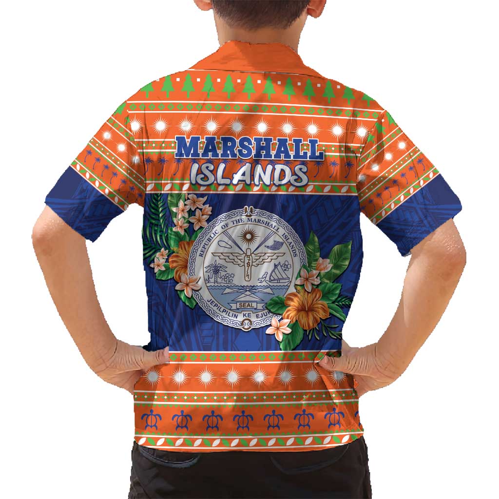 Marshall Islands Christmas Family Matching Off Shoulder Maxi Dress and Hawaiian Shirt Marshallese Seal Meddi Kirijmoj LT05 - Polynesian Pride