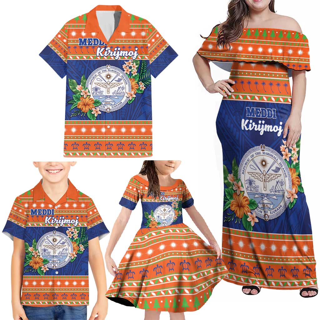 Marshall Islands Christmas Family Matching Off Shoulder Maxi Dress and Hawaiian Shirt Marshallese Seal Meddi Kirijmoj LT05 - Polynesian Pride