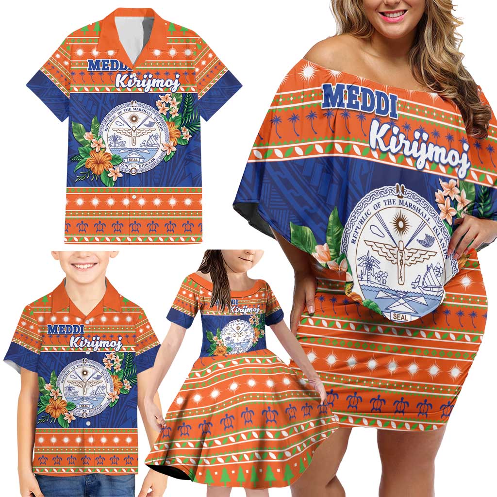 Marshall Islands Christmas Family Matching Off Shoulder Short Dress and Hawaiian Shirt Marshallese Seal Meddi Kirijmoj LT05 - Polynesian Pride