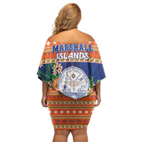 Marshall Islands Christmas Family Matching Off Shoulder Short Dress and Hawaiian Shirt Marshallese Seal Meddi Kirijmoj LT05 - Polynesian Pride