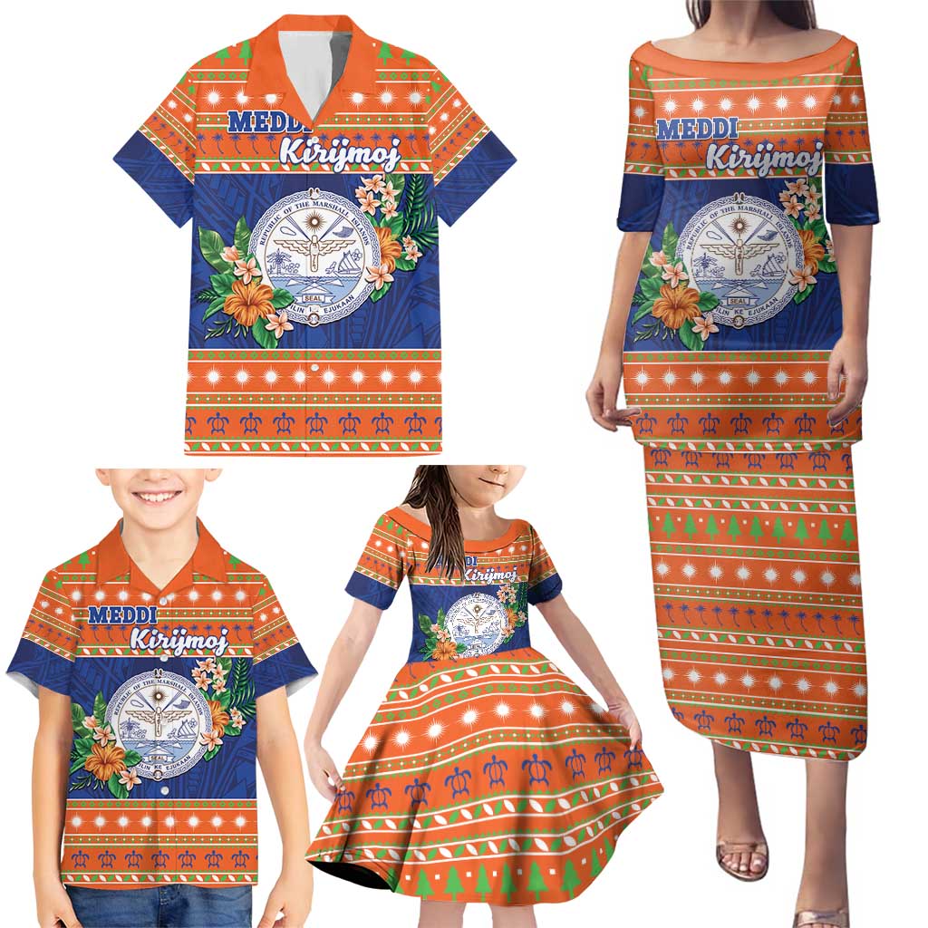 Marshall Islands Christmas Family Matching Puletasi and Hawaiian Shirt Marshallese Seal Meddi Kirijmoj LT05 - Polynesian Pride