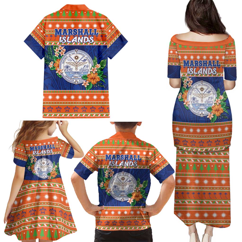 Marshall Islands Christmas Family Matching Puletasi and Hawaiian Shirt Marshallese Seal Meddi Kirijmoj LT05 - Polynesian Pride