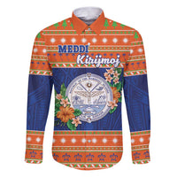 Marshall Islands Christmas Family Matching Puletasi and Hawaiian Shirt Marshallese Seal Meddi Kirijmoj LT05 Dad's Shirt - Long Sleeve Orange - Polynesian Pride