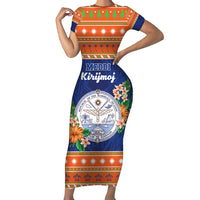 Marshall Islands Christmas Family Matching Short Sleeve Bodycon Dress and Hawaiian Shirt Marshallese Seal Meddi Kirijmoj LT05 Mom's Dress Orange - Polynesian Pride