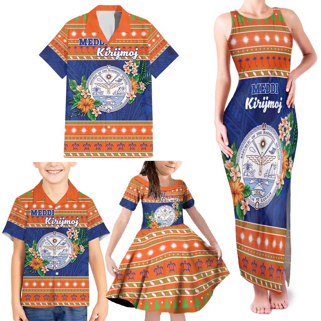 Marshall Islands Christmas Family Matching Tank Maxi Dress and Hawaiian Shirt Marshallese Seal Meddi Kirijmoj LT05 - Polynesian Pride