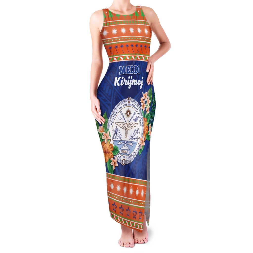 Marshall Islands Christmas Family Matching Tank Maxi Dress and Hawaiian Shirt Marshallese Seal Meddi Kirijmoj LT05 Mom's Dress Orange - Polynesian Pride