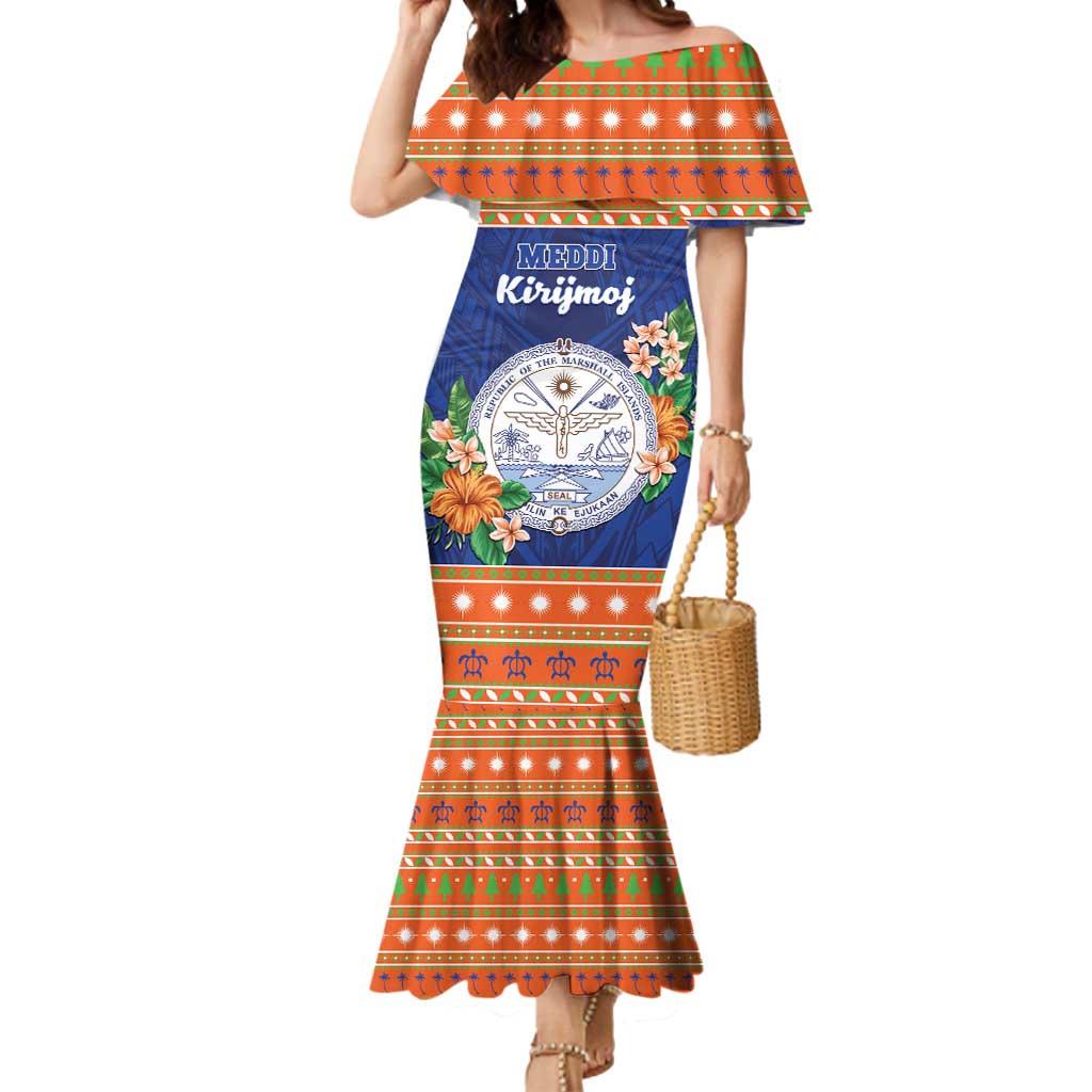 Marshall Islands Christmas Mermaid Dress Marshallese Seal Meddi Kirijmoj LT05 Women Orange - Polynesian Pride