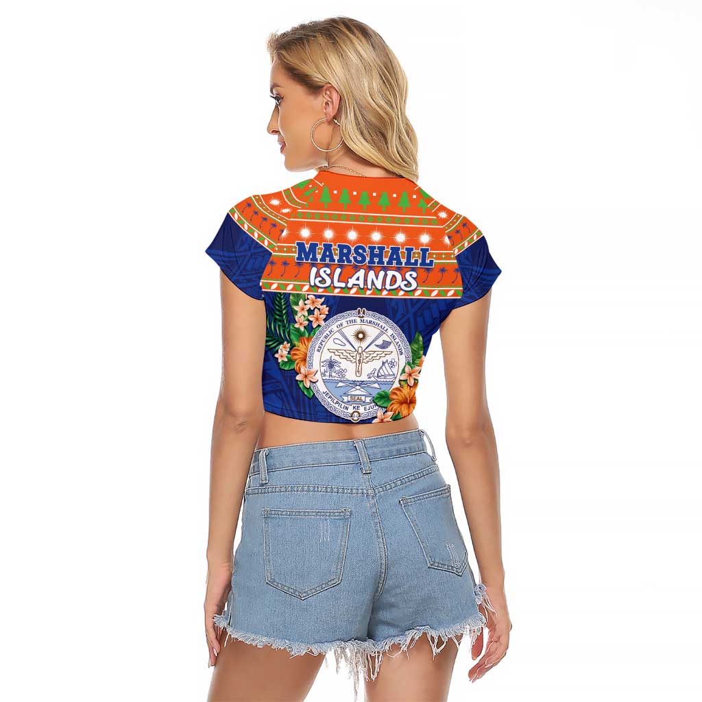 Marshall Islands Christmas Raglan Cropped T Shirt Marshallese Seal Meddi Kirijmoj
