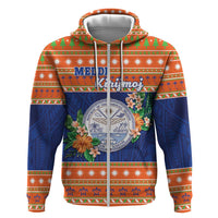 Marshall Islands Christmas Zip Hoodie Marshallese Seal Meddi Kirijmoj LT05 Zip Hoodie Orange - Polynesian Pride