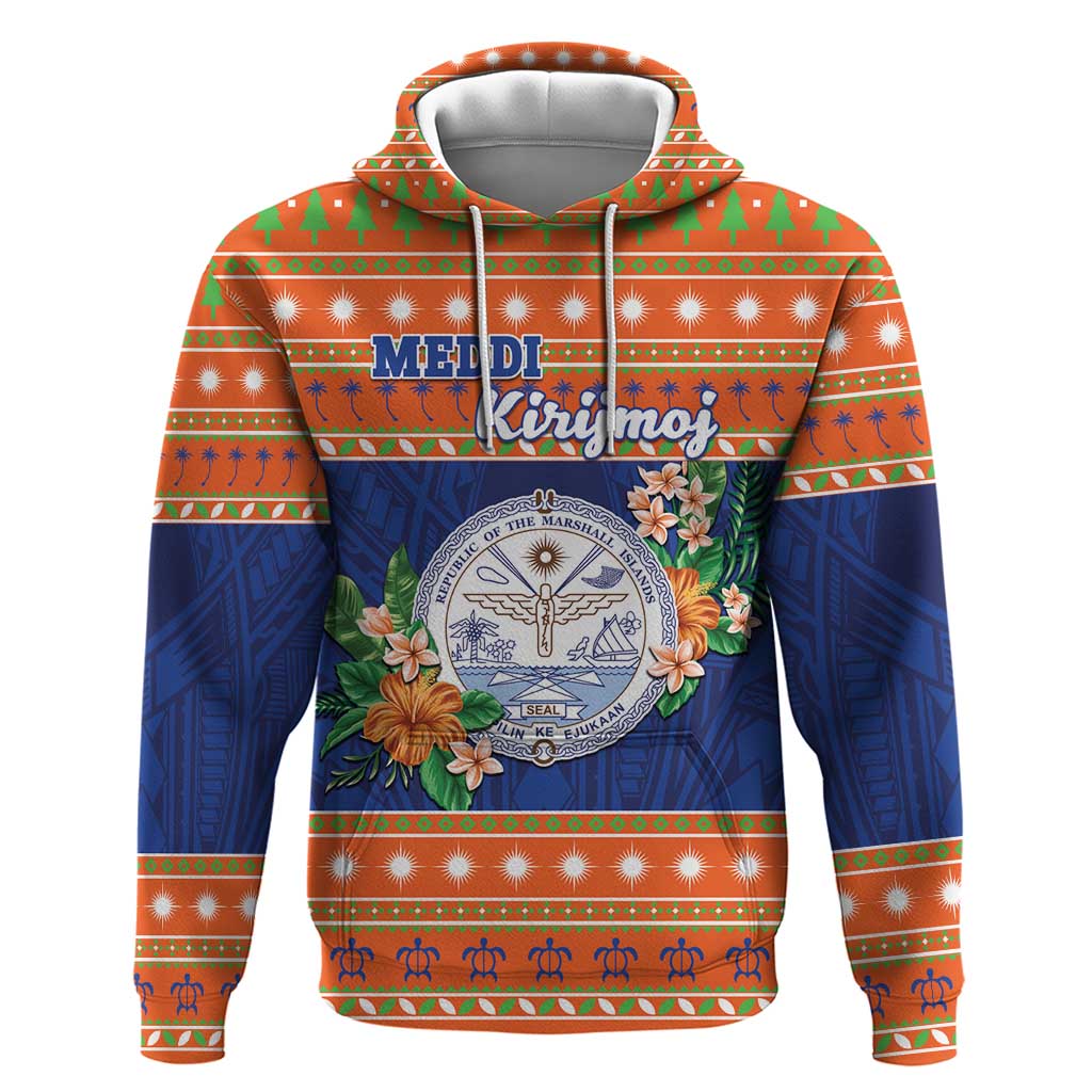 Marshall Islands Christmas Zip Hoodie Marshallese Seal Meddi Kirijmoj LT05 Pullover Hoodie Orange - Polynesian Pride