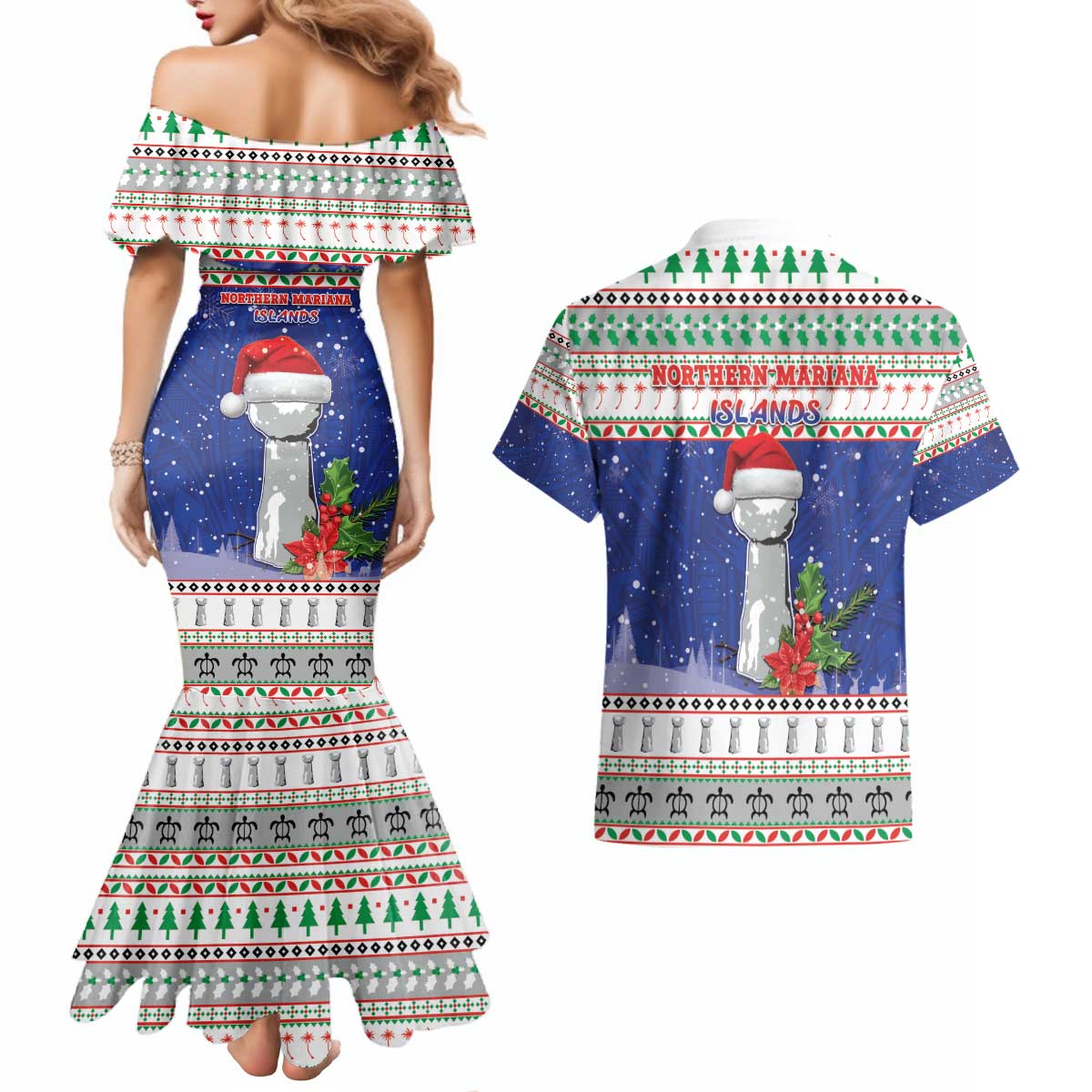 Northern Mariana Islands Christmas Couples Matching Mermaid Dress and Hawaiian Shirt Poinsettia Filis Pasgua LT05 - Polynesian Pride