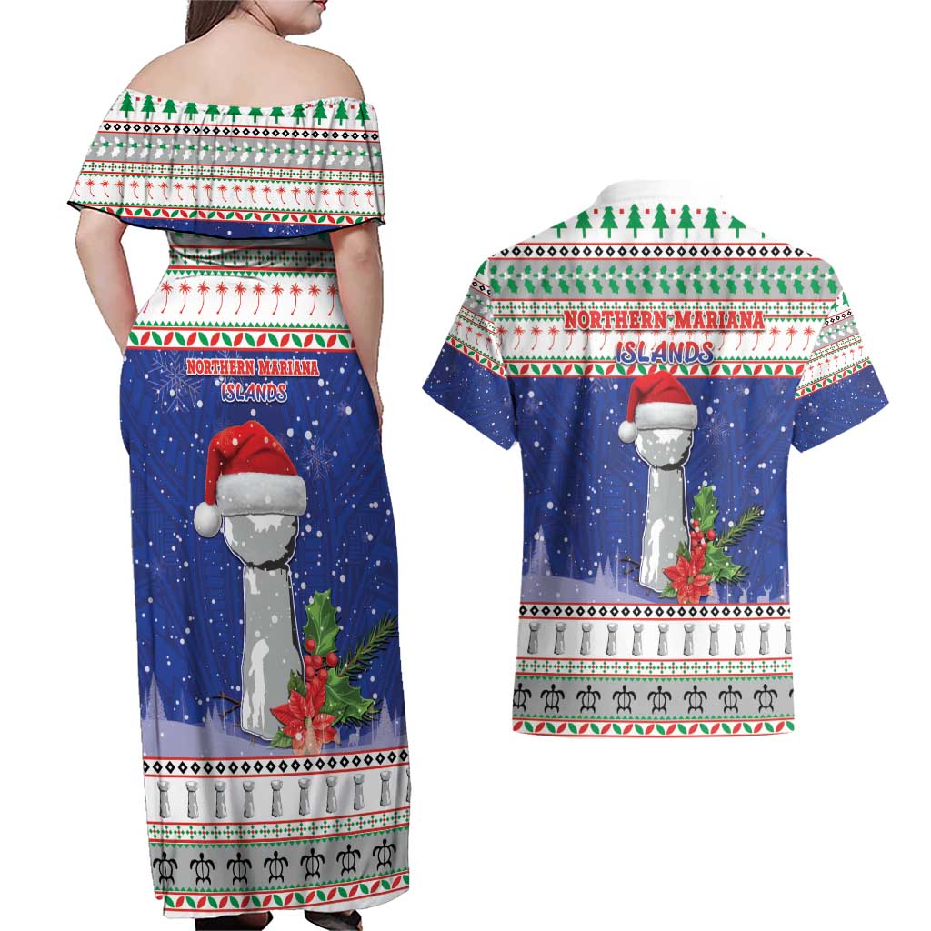 Northern Mariana Islands Christmas Couples Matching Off Shoulder Maxi Dress and Hawaiian Shirt Poinsettia Filis Pasgua LT05 - Polynesian Pride