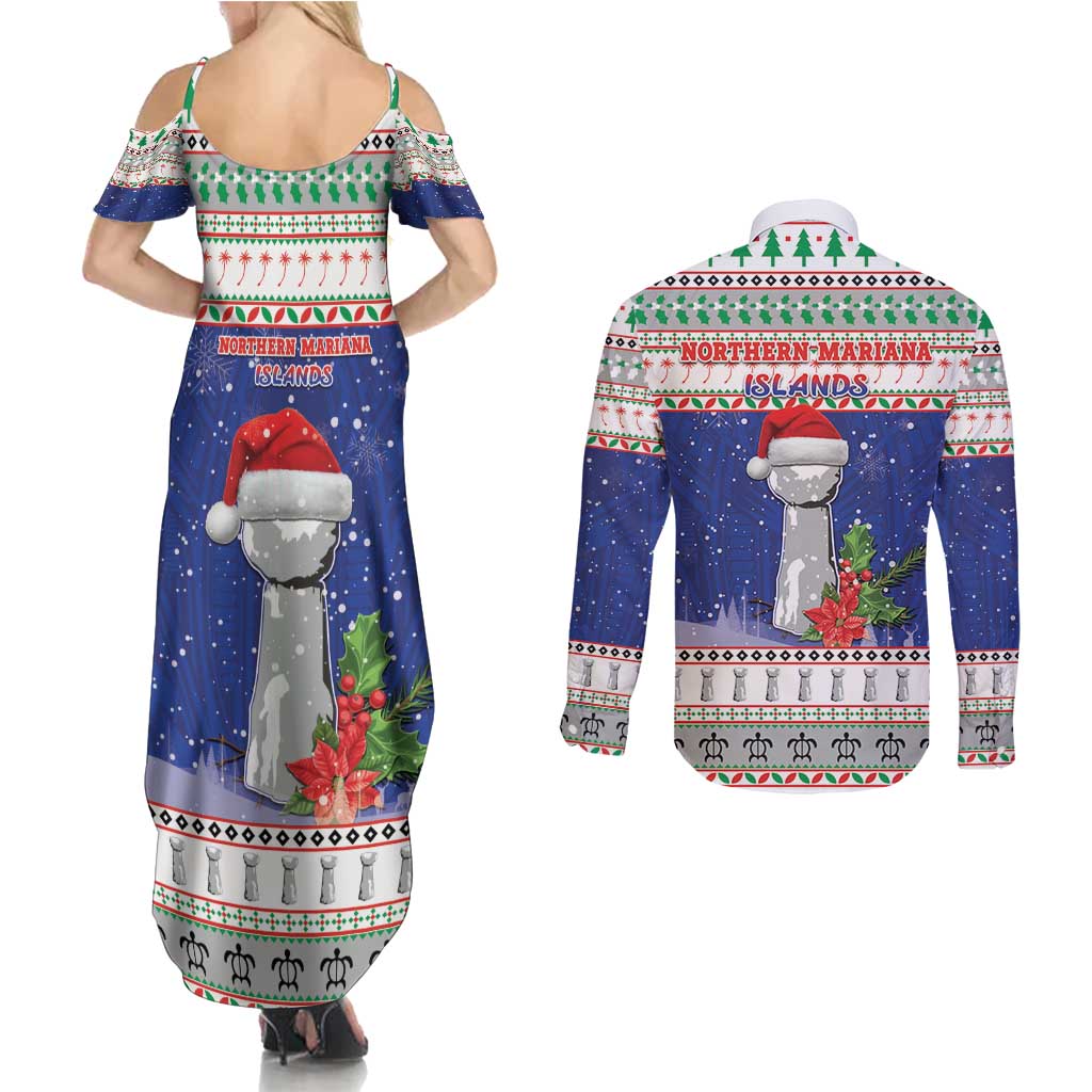 Northern Mariana Islands Christmas Couples Matching Summer Maxi Dress and Long Sleeve Button Shirt Poinsettia Filis Pasgua LT05 - Polynesian Pride