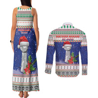 Northern Mariana Islands Christmas Couples Matching Tank Maxi Dress and Long Sleeve Button Shirt Poinsettia Filis Pasgua LT05 - Polynesian Pride