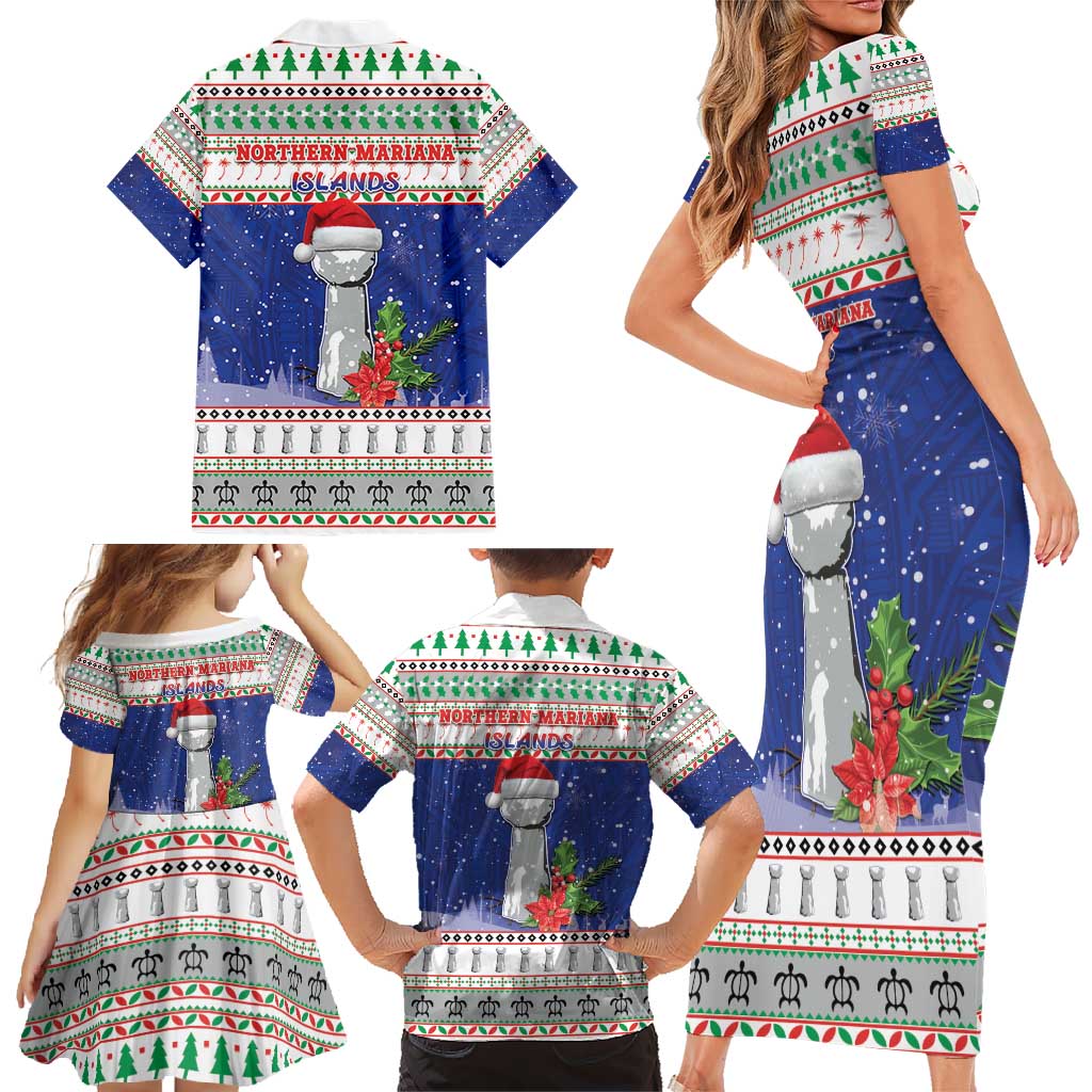 Northern Mariana Islands Christmas Family Matching Short Sleeve Bodycon Dress and Hawaiian Shirt Poinsettia Filis Pasgua LT05 - Polynesian Pride