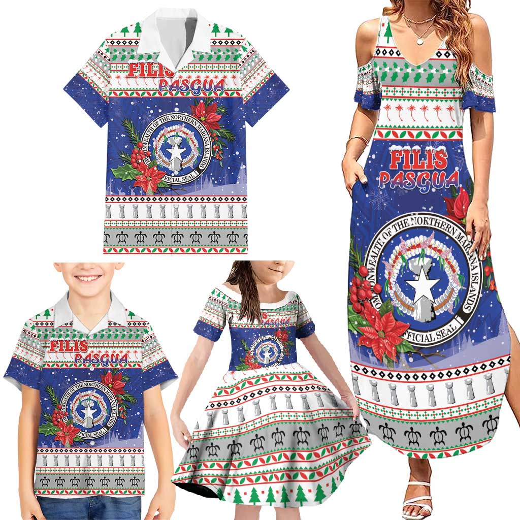 Northern Mariana Islands Christmas Family Matching Summer Maxi Dress and Hawaiian Shirt Poinsettia Filis Pasgua LT05 - Polynesian Pride