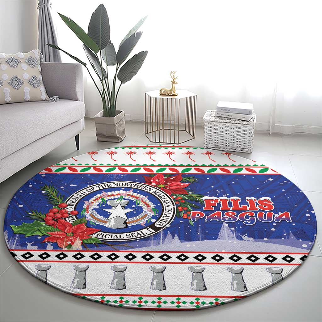 Northern Mariana Islands Christmas Round Carpet Poinsettia Filis Pasgua