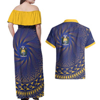 Nauru Angam Day Couples Matching Off Shoulder Maxi Dress and Hawaiian Shirt Polynesian Tribal Pattern Unique Style - Polynesian Pride