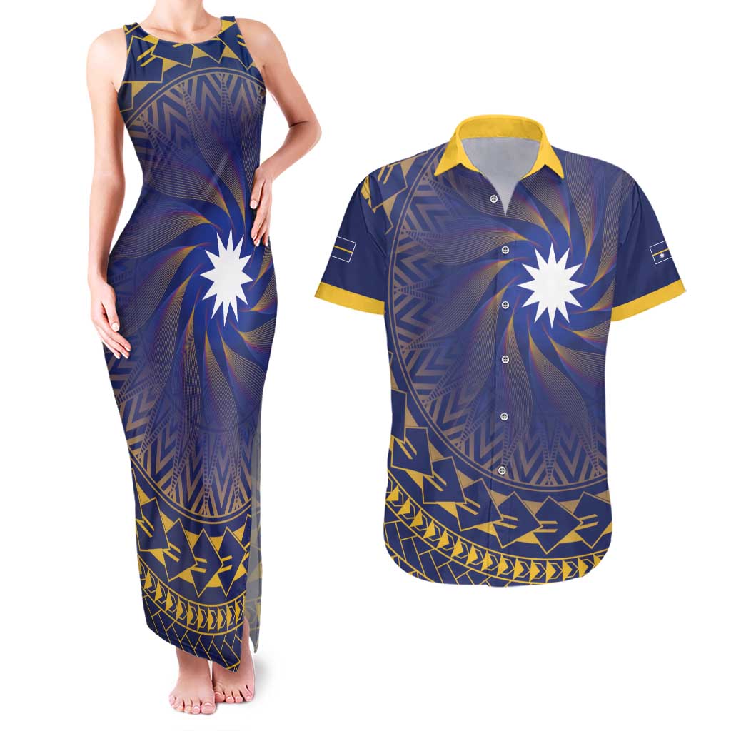 Nauru Angam Day Couples Matching Tank Maxi Dress and Hawaiian Shirt Polynesian Tribal Pattern Unique Style - Polynesian Pride