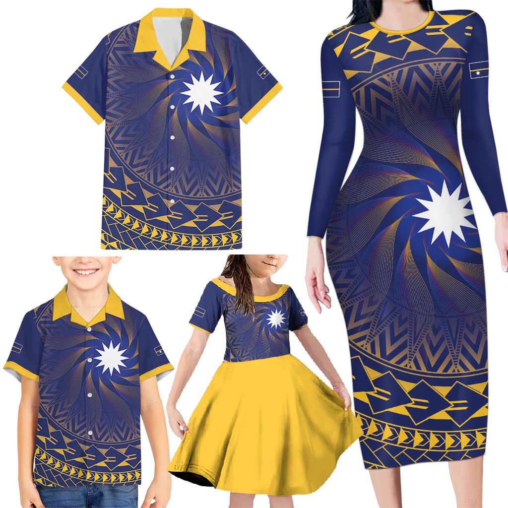 Nauru Angam Day Family Matching Long Sleeve Bodycon Dress and Hawaiian Shirt Polynesian Tribal Pattern Unique Style LT05 - Polynesian Pride