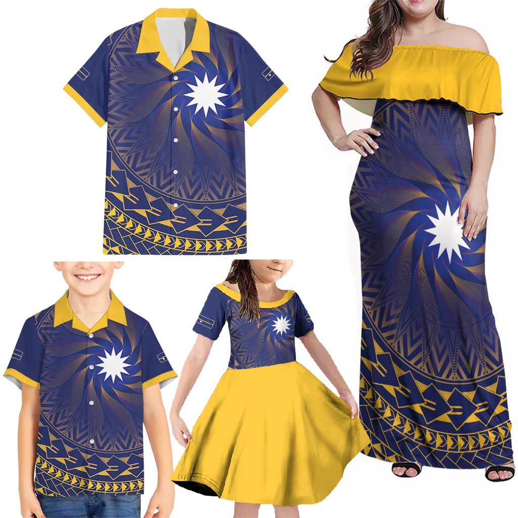Nauru Angam Day Family Matching Off Shoulder Maxi Dress and Hawaiian Shirt Polynesian Tribal Pattern Unique Style LT05 - Polynesian Pride