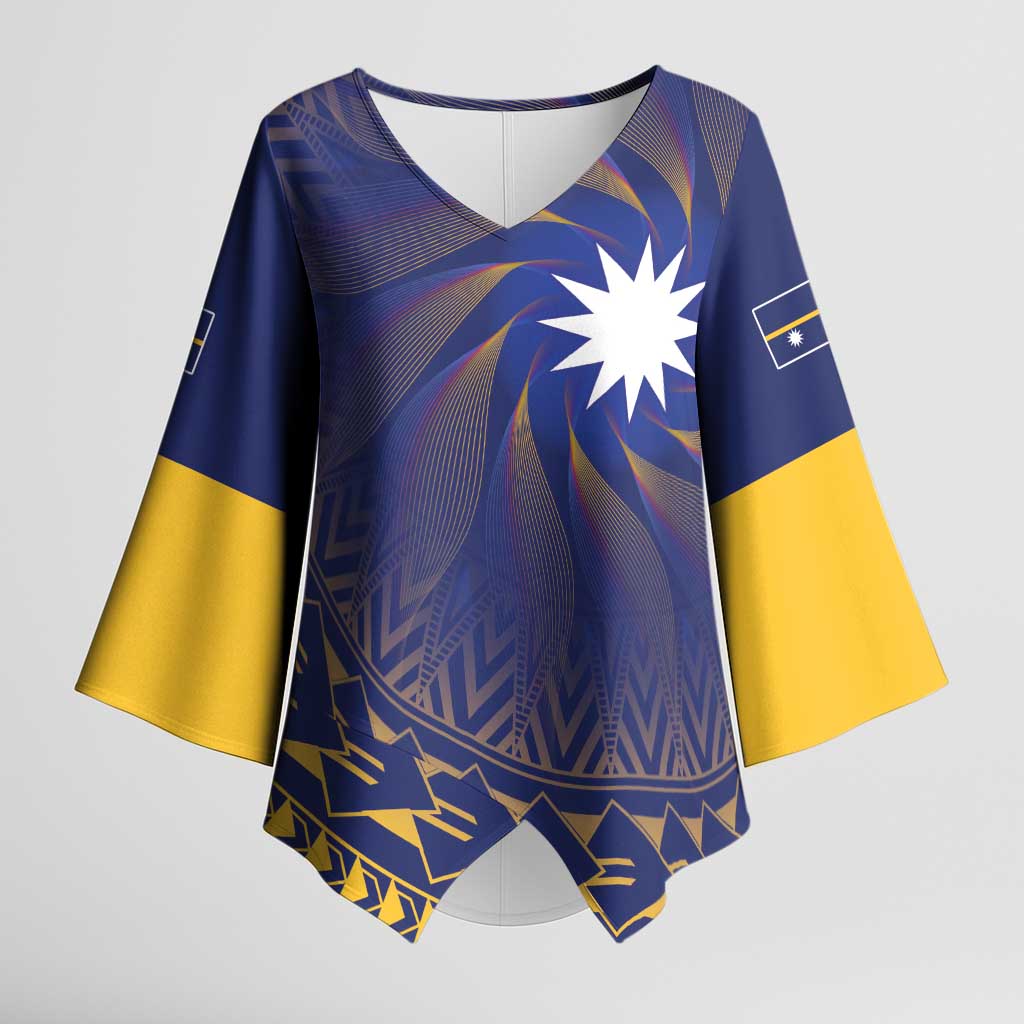 Nauru Angam Day Kimono Sleeve Blouse Polynesian Tribal Pattern Unique Style LT05 Female Blue - Polynesian Pride