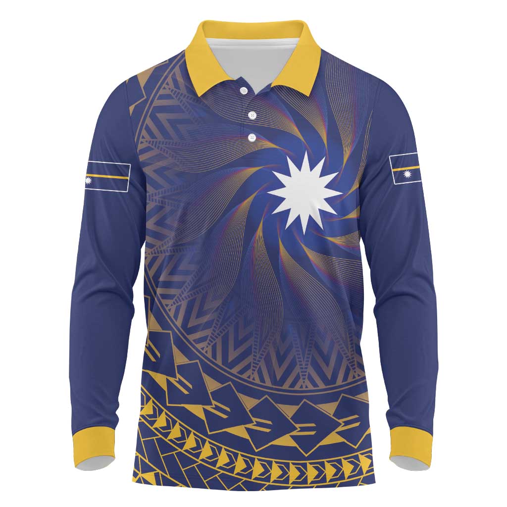 Nauru Angam Day Long Sleeve Polo Shirt Polynesian Tribal Pattern Unique Style LT05 Blue - Polynesian Pride