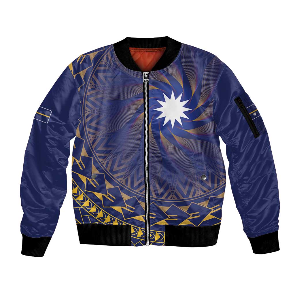 Nauru Angam Day Sleeve Zip Bomber Jacket Polynesian Tribal Pattern Unique Style LT05 Unisex Blue - Polynesian Pride