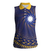 Nauru Angam Day Women Sleeveless Polo Shirt Polynesian Tribal Pattern Unique Style LT05 Female Blue - Polynesian Pride