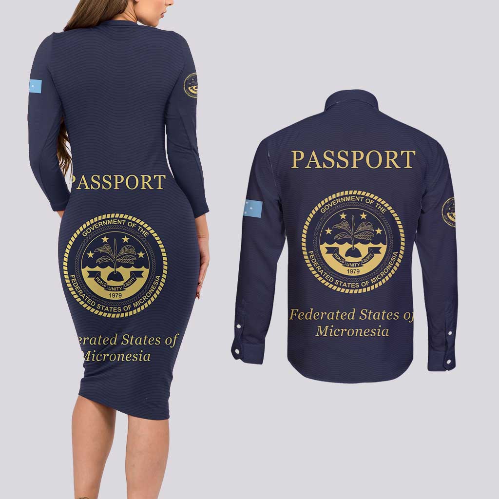 Personalised Federated States Of Micronesia Couples Matching Long Sleeve Bodycon Dress and Long Sleeve Button Shirt FSM Passport LT05 - Polynesian Pride