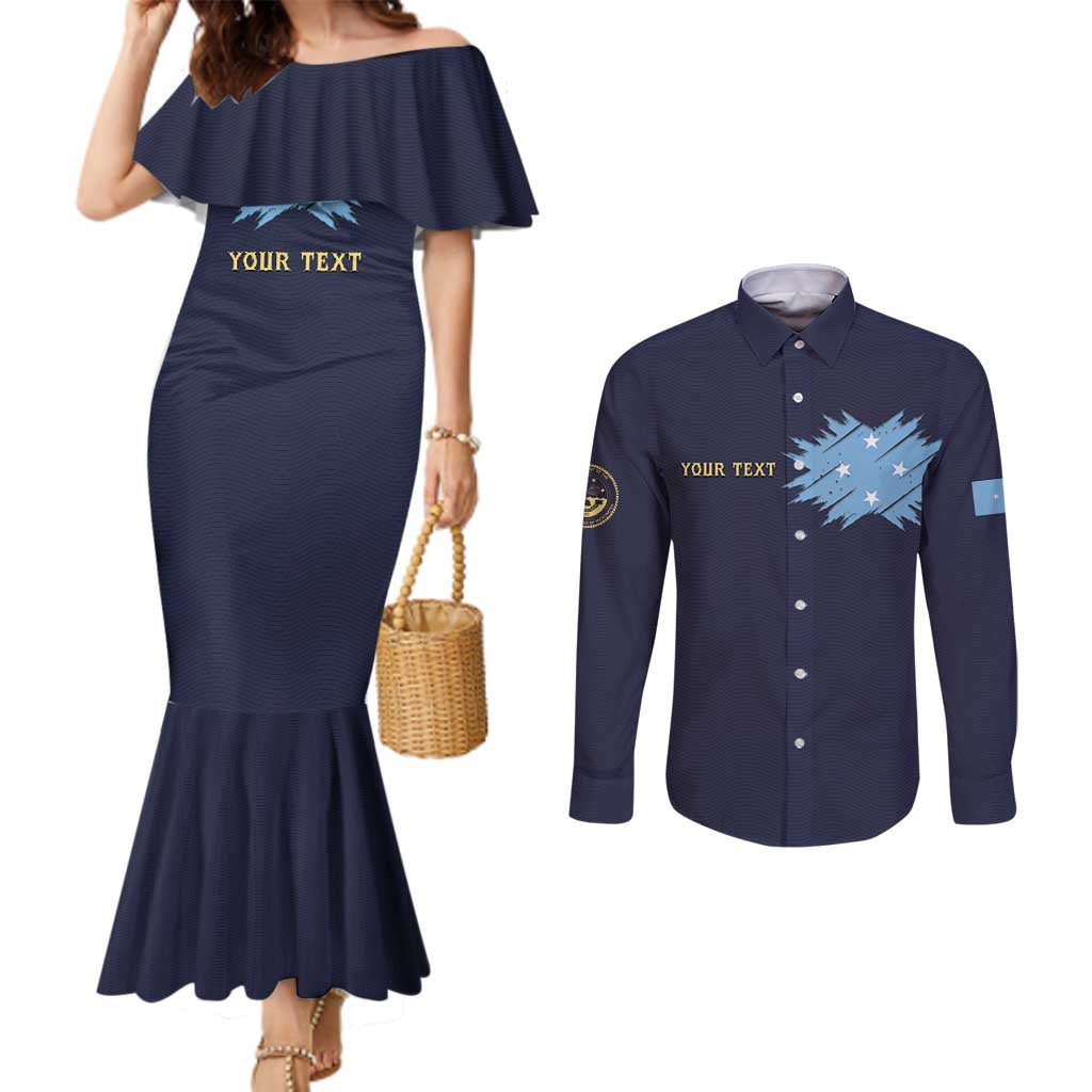 Personalised Federated States Of Micronesia Couples Matching Mermaid Dress and Long Sleeve Button Shirt FSM Passport - Polynesian Pride
