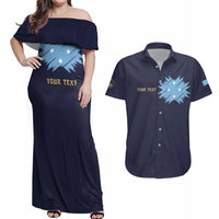 Personalised Federated States Of Micronesia Couples Matching Off Shoulder Maxi Dress and Hawaiian Shirt FSM Passport LT05 Navy - Polynesian Pride