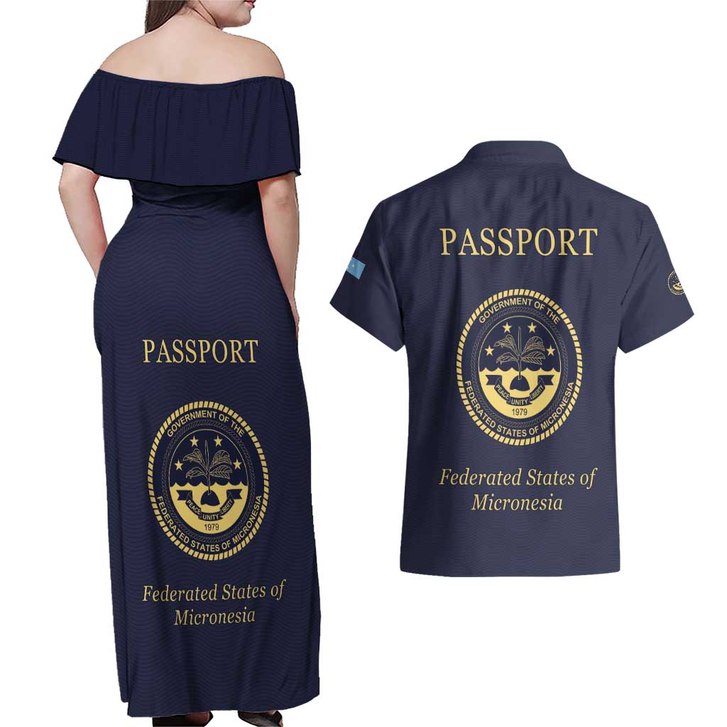 Personalised Federated States Of Micronesia Couples Matching Off Shoulder Maxi Dress and Hawaiian Shirt FSM Passport LT05 - Polynesian Pride
