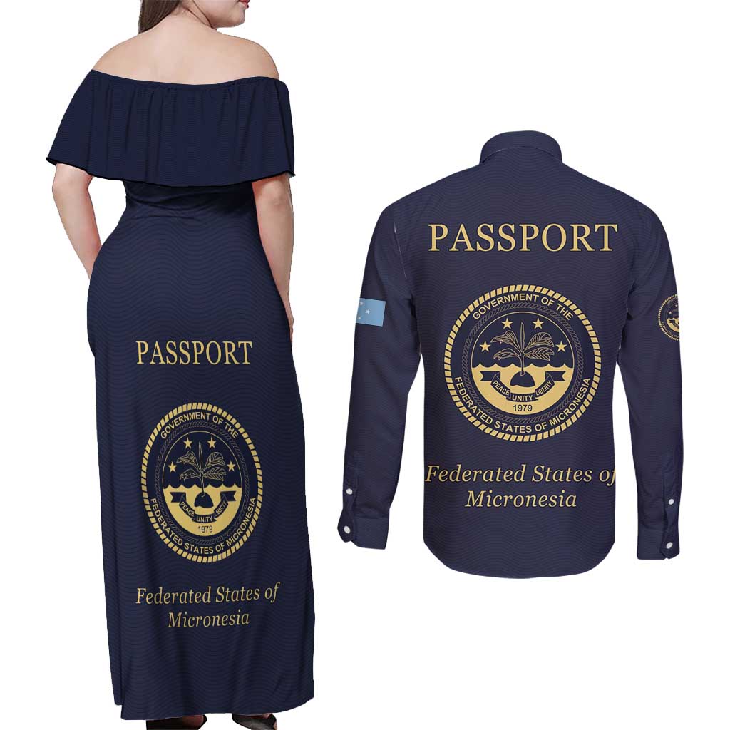 Personalised Federated States Of Micronesia Couples Matching Off Shoulder Maxi Dress and Long Sleeve Button Shirt FSM Passport LT05 - Polynesian Pride