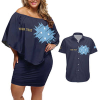 Personalised Federated States Of Micronesia Couples Matching Off Shoulder Short Dress and Hawaiian Shirt FSM Passport LT05 Navy - Polynesian Pride