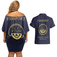 Personalised Federated States Of Micronesia Couples Matching Off Shoulder Short Dress and Hawaiian Shirt FSM Passport LT05 - Polynesian Pride