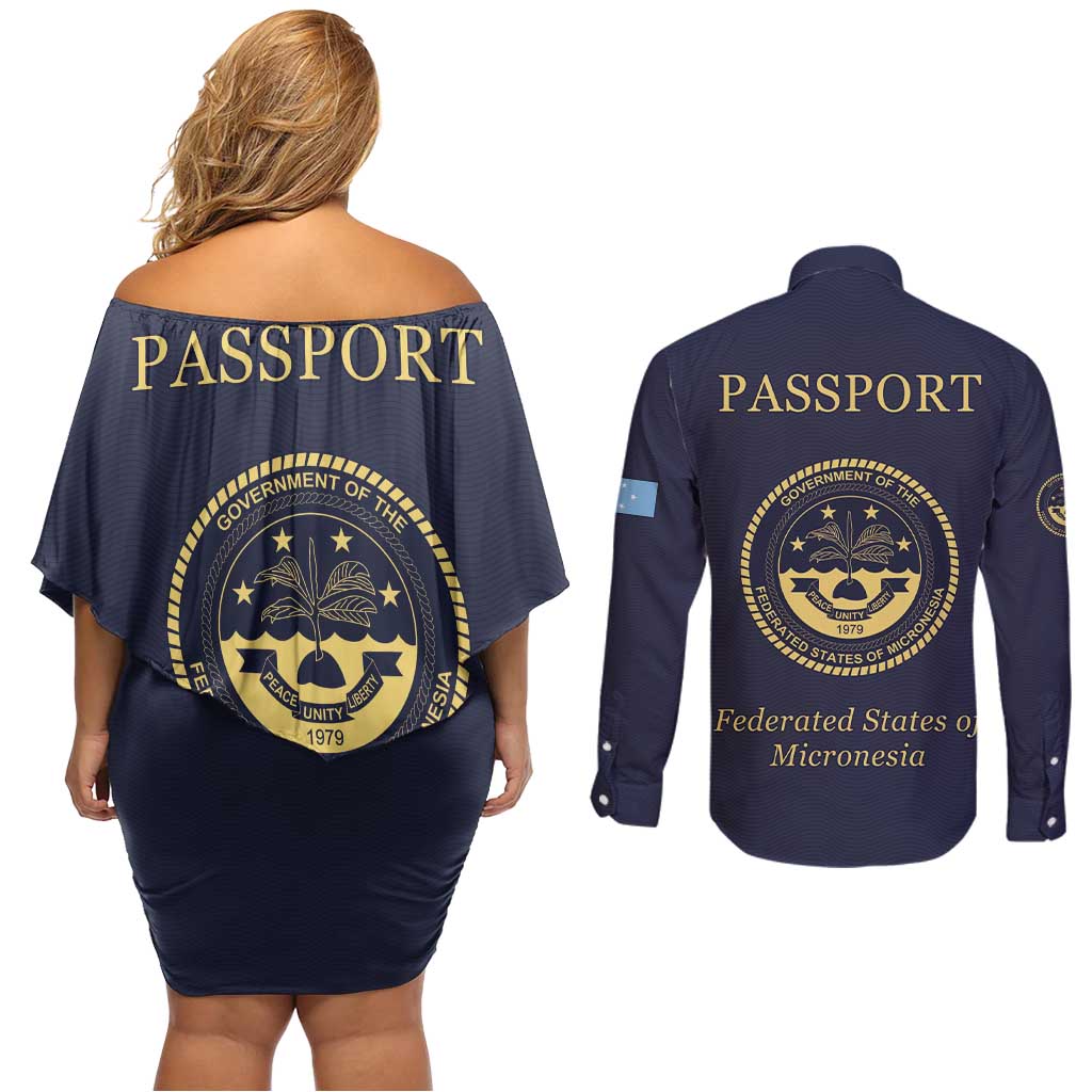 Personalised Federated States Of Micronesia Couples Matching Off Shoulder Short Dress and Long Sleeve Button Shirt FSM Passport LT05 - Polynesian Pride