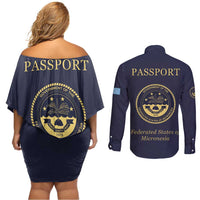 Personalised Federated States Of Micronesia Couples Matching Off Shoulder Short Dress and Long Sleeve Button Shirt FSM Passport LT05 - Polynesian Pride