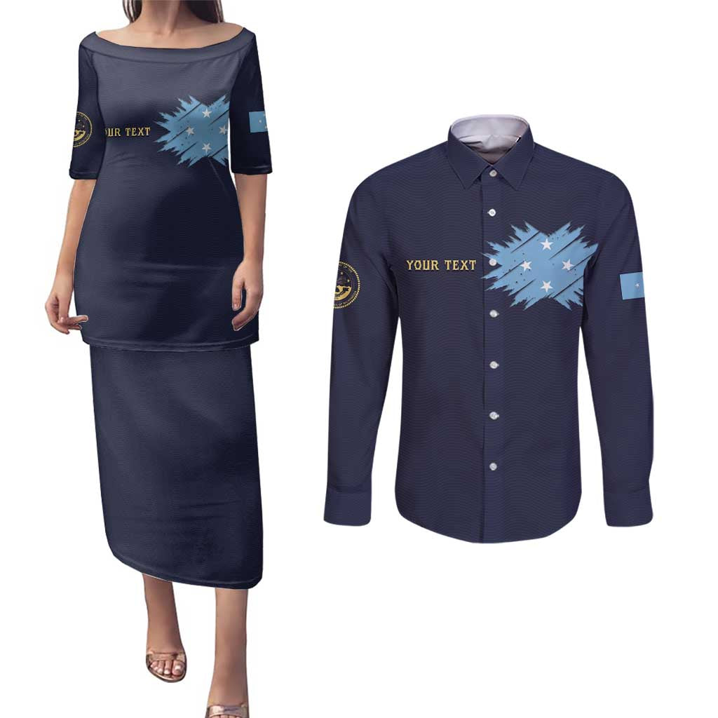 Personalised Federated States Of Micronesia Couples Matching Puletasi and Long Sleeve Button Shirt FSM Passport - Polynesian Pride