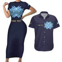 Personalised Federated States Of Micronesia Couples Matching Short Sleeve Bodycon Dress and Hawaiian Shirt FSM Passport LT05 Navy - Polynesian Pride