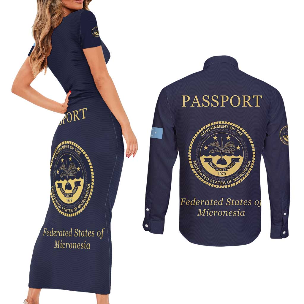 Personalised Federated States Of Micronesia Couples Matching Short Sleeve Bodycon Dress and Long Sleeve Button Shirt FSM Passport LT05 - Polynesian Pride