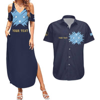 Personalised Federated States Of Micronesia Couples Matching Summer Maxi Dress and Hawaiian Shirt FSM Passport LT05 Navy - Polynesian Pride