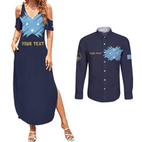 Personalised Federated States Of Micronesia Couples Matching Summer Maxi Dress and Long Sleeve Button Shirt FSM Passport LT05 Navy - Polynesian Pride