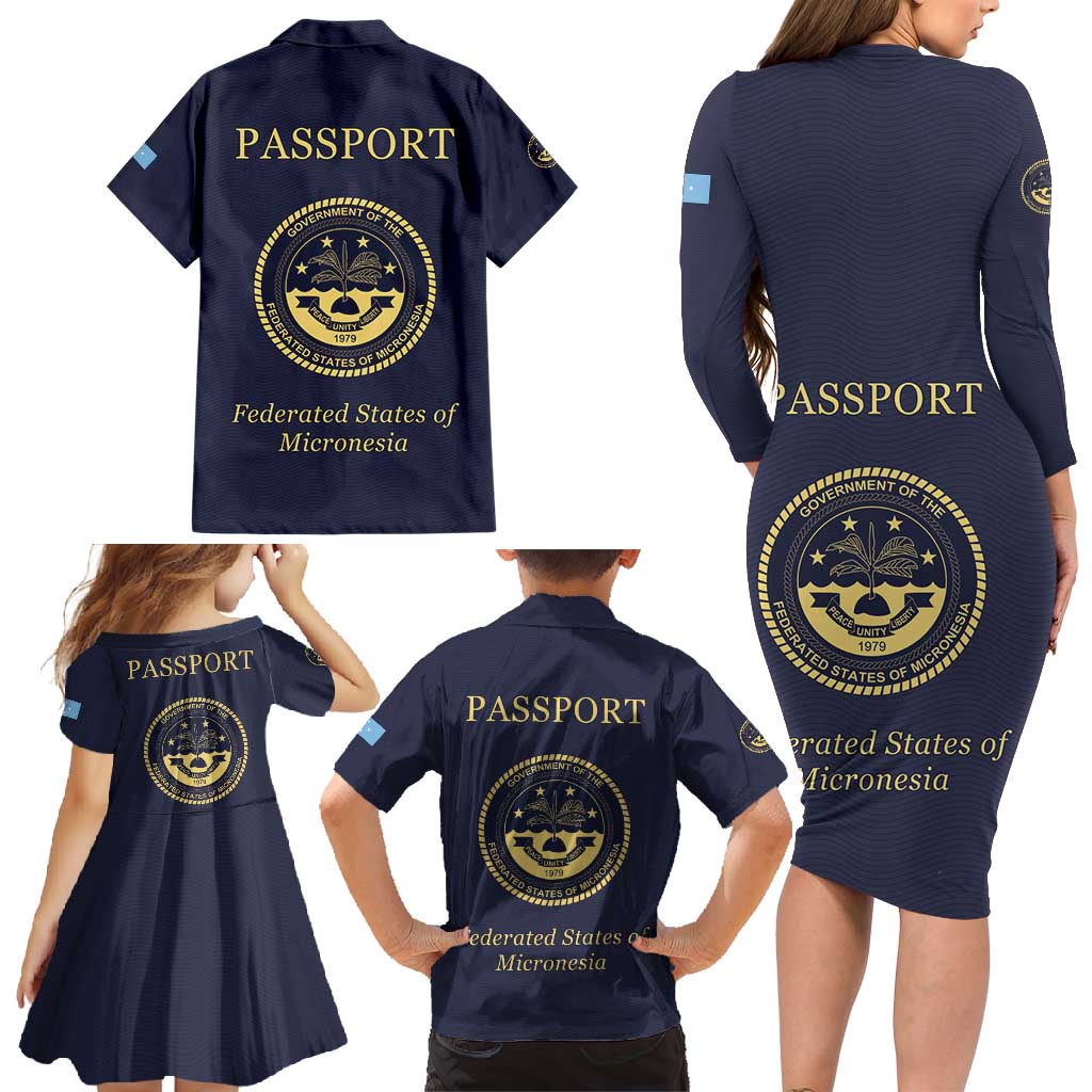 Personalised Federated States Of Micronesia Family Matching Long Sleeve Bodycon Dress and Hawaiian Shirt FSM Passport LT05 - Polynesian Pride