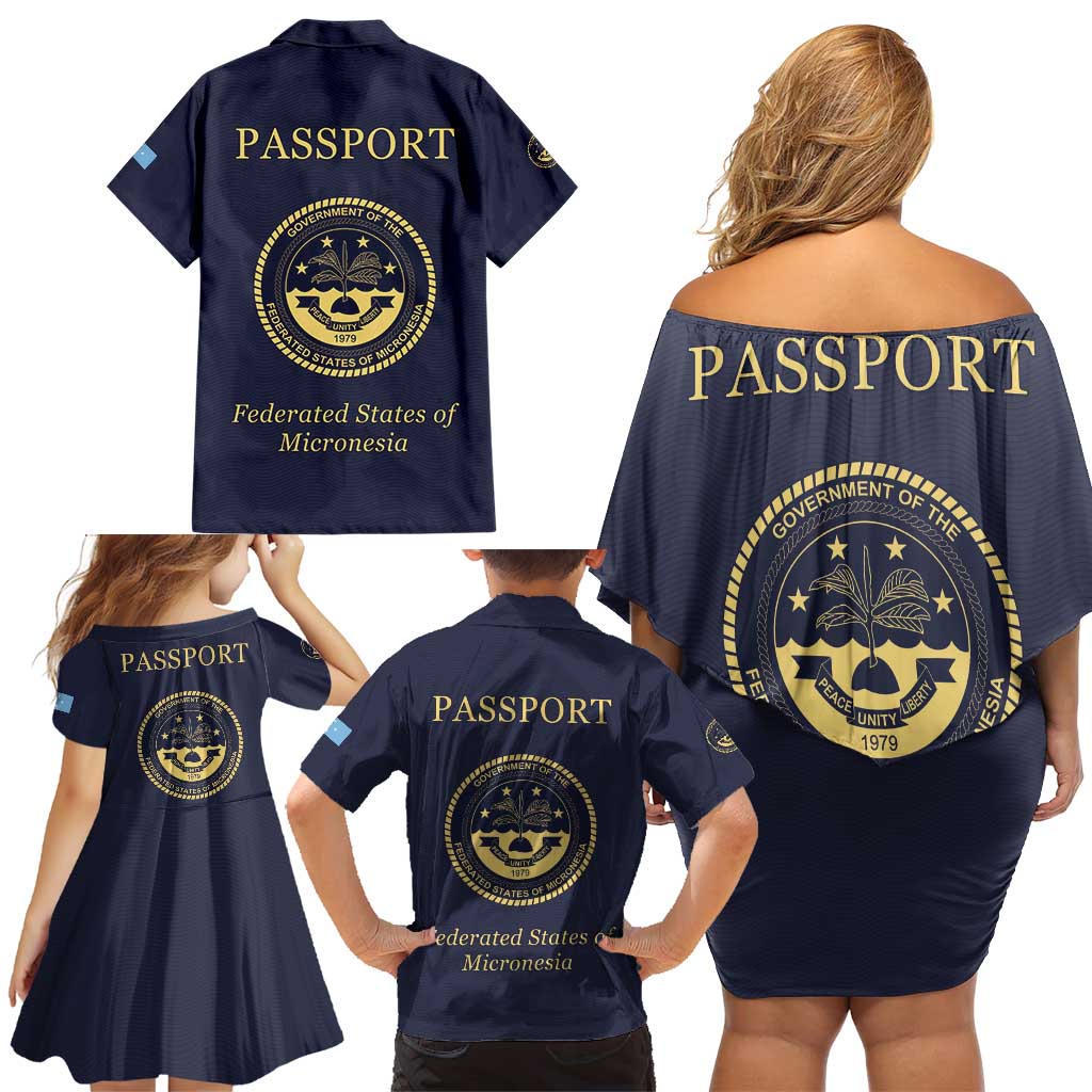 Personalised Federated States Of Micronesia Family Matching Off Shoulder Short Dress and Hawaiian Shirt FSM Passport LT05 - Polynesian Pride