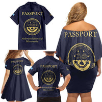 Personalised Federated States Of Micronesia Family Matching Off Shoulder Short Dress and Hawaiian Shirt FSM Passport LT05 - Polynesian Pride